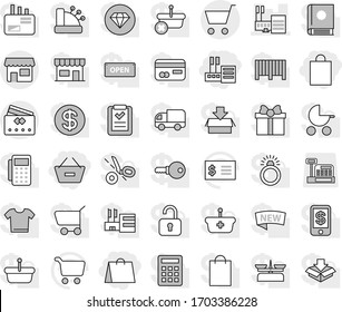 Editable Thin Line Isolated Vector Icon Set - Remove From Basket, Store, Shopping Bag, Mall, Cart, Credit Card, Shop, Vector, Receipt, Cashbox, Gift, Dollar Coin, New, Open, Barcode, Reader, List