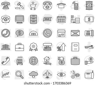 Editable thin line isolated vector icon set - add to cart, receipt, market scales, sale, phone, calendar, archive vector, mall, hangare, suitcase, airplane, radiator, mobile, office, housing, case