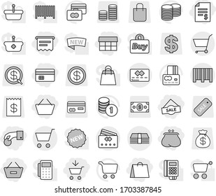 Editable thin line isolated vector icon set - add to cart, basket, hand coin, credit card, account balance, purse, remove from, market, shopping bag, sale, atm receipt, money, bar code, vector, new