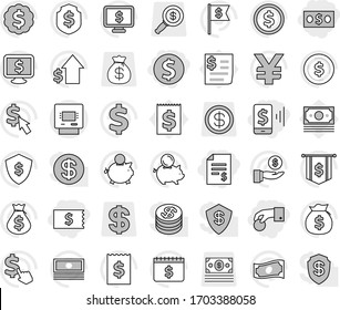 Editable thin line isolated vector icon set - hand coin, dollar, money, account balance, receipt, mobile pay, atm, vector, cash, bag, piggy bank, investment, growth, medal, flag, shield, calendar