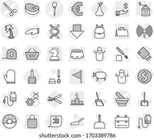 Editable thin line isolated vector icon set - dollar coin, remove from basket, shopping list, donut, mortar vector, sperm, surgical clamp, measuring tape, stadium, palm, wireless, scoop, dna, edit