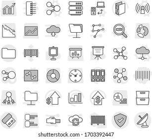 Editable thin line isolated vector icon set - bar code, documents, protected, share vector, antenna, cloud, data transfer, analytics, search, presentation, archive, graph, dollar growth, binder, big