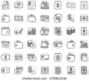 Editable thin line isolated vector icon set - credit card, account balance, receipt, wallet, cashbox, vector, coin stack, check, dollar cursor, money, reader, tap pay