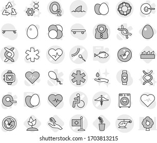 Editable thin line isolated vector icon set - ambulance star vector, disability, heart pulse, dna, helicopter, sperm, medical flag, sign, life vest, lifebuoy, shark flipper, atom core, recycle, edit