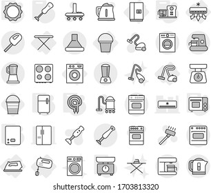 Editable thin line isolated vector icon set - iron, board, washing machine, fridge, air conditioning, bucket, mixer, vacuum cleaner, kitchen scales, grill oven, elecric, induction, blender, vector