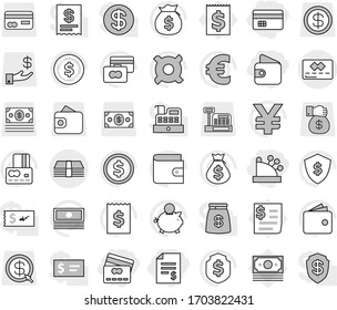 Editable Thin Line Isolated Vector Icon Set - Credit Card, Account Balance, Wallet, Cashbox, Money, Dollar Coin Vector, Cash, Bag, Piggy Bank, Receipt, Shield, Any Currency, Euro Sign, Yen, Gift