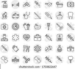 Editable thin line isolated vector icon set - ambulance star vector, pregnancy, syringe, broken bone, hospital bed, car, recieption, surgical clamp, liquid soap, rubber glove, gloves, heart pulse