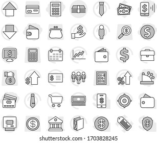 Editable thin line isolated vector icon set - dollar coin, mobile pay, wallet, credit card, cashbox, calculator, library, money, atm, graph vector, cart, cash, percent growth, case, investment, man