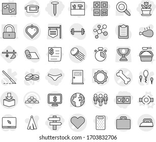 Editable thin line isolated vector icon set - money, calculator, singlepost, tools, underpants, nail, flower, heart vector, bone, lock, package, suitcase, pendant, jellyfish, connect, analytics, man