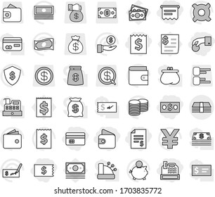 Editable thin line isolated vector icon set - hand coin, money, credit card, receipt, account balance, wallet, cashbox, atm, vector, cash, piggy bank, investment, stack, check, dollar shield, bag