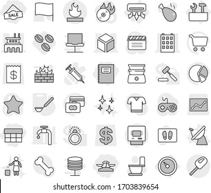 Editable thin line isolated vector icon set - market, scales, sale, copybook, building, 3d, factory, flammable, atm, barometer, air conditioning, repair tools, satellite antenna vector, ladle, flag