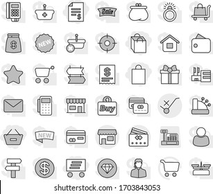 Editable thin line isolated vector icon set - account balance, remove from basket, shopping bag, delivery, do not trolley sign, credit card, shop, cart vector, cashbox, gift, dollar coin, wallet