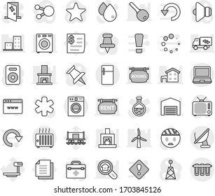 Editable thin line isolated vector icon set - Railway carriage vector, receipt, document, big scales, antenna, speaker, tv, social media, favorites, thumbtack, doctor bag, ambulance star, flask, key