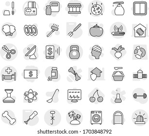 Editable Thin Line Isolated Vector Icon Set - Receipt, Mobile Pay, Scales Weight, Market, Scissors Vector, Do Not Hook Sign, Heavy, Island, Disco Ball, Hospital, Power Switch, Big Fork, Blender