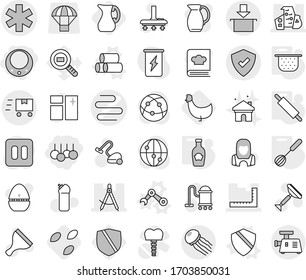 Editable thin line isolated vector icon set - sale, necklace, ambulance star vector, intestines, draw compass, ruler, modern architecture, package, protected, fast deliver, jellyfish, pipes, shield
