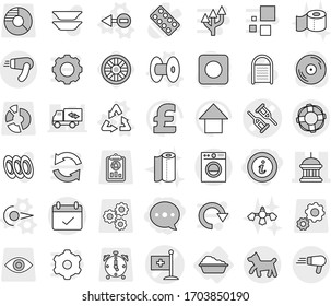Editable thin line isolated vector icon set - balloon, info, crutch vector, medical flag, goverment house, terms, dog, lifebuoy, washing, photon, electron, coil, recycle, wheel, washboard, towel