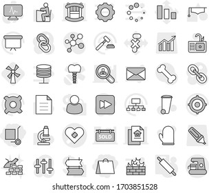 Editable Thin Line Isolated Vector Icon Set - Shopping Bag, Cargo Stoller, Pacemaker Vector, Rolling Pin, Windmill, Trash Bin, Sink, Construct Garbage, Cook Glove, Graduate Hat, Student, Microscope