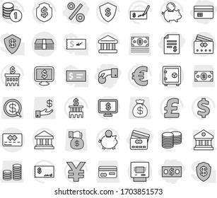 Editable thin line isolated vector icon set - hand coin, money, credit card, account balance, percent, library, atm, safe, bank vector, piggy, stack, check, building, dollar shield, monitor, pound