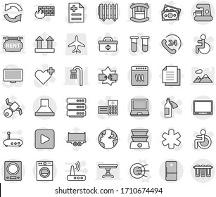 Editable thin line isolated vector icon set - satellite vector, earth, money, phone 24, truck trailer, document, top sign, plane, monitor, play button, doctor bag, ambulance star, disabled, vial, tv