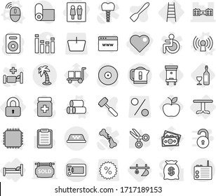 Editable Thin Line Isolated Vector Icon Set - Wc, Heart, School, Taxi, Palm, Locked, Table, Bed, Stairs, Cpu Vector, Pipes, Antenna, Wireless Mouse, Plow, Apple, Hive, Wine, Spatula, Meat Hammer