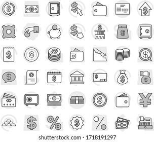 Editable Thin Line Isolated Vector Icon Set - Hand Coin, Money, Invoice, Credit Card, Safe, Certificate Vector, Bank, Exchange, Dollar, Wallet, Bag, Piggy, Growth, Stack, Check, Building, Receipt