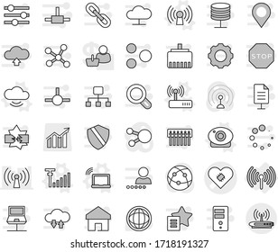 Editable thin line isolated vector icon set - pacemaker vector, wireless, antenna, laptop wifi, cloud service, web camera, router, signal, world, diagram, internet, social media, connect, network