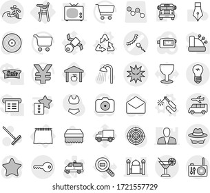 Editable thin line isolated vector icon set - sperm vector, virus, minaret, confidential, cocktail, surfer, transfer, key, curtain, Chair for babies, welding, recycle, warehouse, rake, sponge, pen