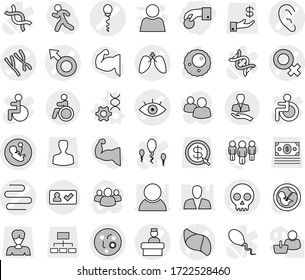 Editable Thin Line Isolated Vector Icon Set - Hand Coin, Eye Vector, Male Sign, Female, Pregnancy, Microbe, Chromosomes, Skull, Sperm, Ear, Lungs, Intestines, Liver, Hospital Recieption, Client, Man