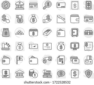 Editable Thin Line Isolated Vector Icon Set - Hand Coin, Receipt, Account Balance, Wallet, Library, Money, Certificate Vector, Bank, Gold Ingot, Credit Card, Bag, Investment, Stack, Check, Search