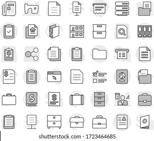 Editable thin line isolated vector icon set - atm receipt, anamnesis vector, archive, slum, modular house, architector, clipboard, check, documents, document, passport, browser window, case, exam