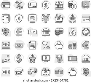 Editable thin line isolated vector icon set - hand coin, money, credit card, account balance, percent, library, atm, safe, bank vector, piggy, stack, check, building, dollar shield, monitor, pound