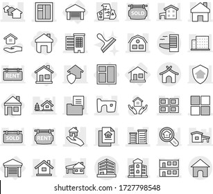 Editable Thin Line Isolated Vector Icon Set - Home, Houses, Slum, Modern Architecture, House With Garage, Modular, Panel, Window, Building, District, Real Estate, Office, Hotel, Bungalow, Scraper