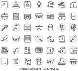 Editable thin line isolated vector icon set - air conditioning, vacuum cleaner, kettle, kitchen scales, grill oven, elecric, double boiler, blender, food processor, pruner, vector, bucket, fridge