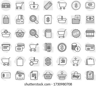 Editable thin line isolated vector icon set - add to cart, account balance, basket, remove from, shopping list, market, bag, atm receipt, money, credit card, dollar coin vector, stack, sale, search