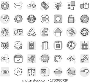 Editable thin line isolated vector icon set - balloon, info, crutch vector, medical flag, goverment house, terms, dog, lifebuoy, washing, photon, electron, coil, recycle, wheel, washboard, towel