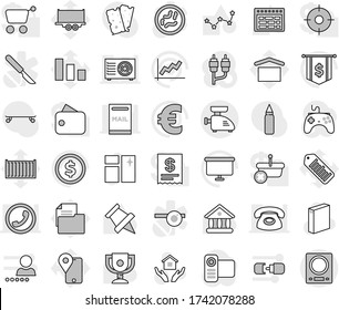 Editable thin line isolated vector icon set - window cleaning vector, washing powder, house hold, schedule, paper pin, award cup, constellation, university, dollar coin, graph, presentation board