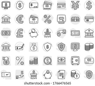 Editable thin line isolated vector icon set - hand coin, money, credit card, account balance, percent, library, atm, safe, bank vector, piggy, stack, check, building, dollar shield, monitor, pound