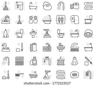 Editable Thin Line Isolated Vector Icon Set - Wc, Water Tap, Bath, Toilet, Towel, Soap Vector, Plunger, Fetlock, Brush, Paper, Shower, Closet, Sink, Shampoo, Hanger, Supply