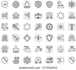 Editable thin line isolated vector icon set - medal, ambulance star vector, medical label, sign, flammable, train, tennis, shield, handwheel, water tap, handle washing, university, protected, funnel