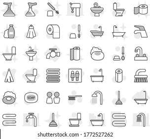 Editable Thin Line Isolated Vector Icon Set - Wc, Water Tap, Bath, Toilet, Towel, Soap Vector, Plunger, Fetlock, Brush, Paper, Shower, Closet, Sink, Shampoo, Supply