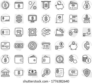 Editable Thin Line Isolated Vector Icon Set - Hand Coin, Dollar, Money, Receipt, Cashbox, Credit Card, Invoice, Atm, Certificate Vector, Bank, Exchange, Wallet, Bag, Piggy, Investment, Stack, Check