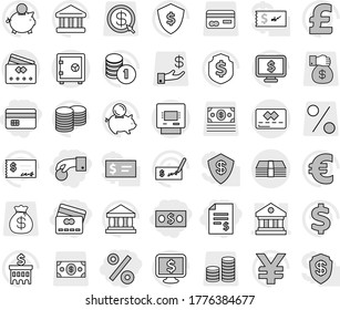 Editable thin line isolated vector icon set - hand coin, money, credit card, account balance, percent, library, atm, safe, bank vector, piggy, stack, check, building, dollar shield, monitor, pound
