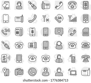 Editable thin line isolated vector icon set - mobile pay, phone, 24, support manager, location, checking, camera, vector, laptop wifi, office, sim card, antenna signal, no, traking, call, center