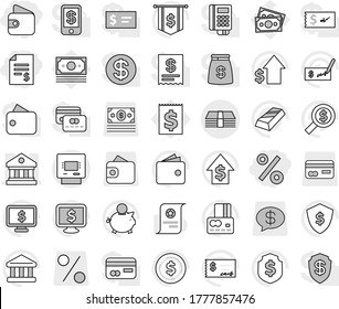 Editable Thin Line Isolated Vector Icon Set - Account Balance, Wallet, Percent, Library, Money, Atm, Certificate Vector, Bank, Dollar Coin, Gold Ingot, Credit Card, Piggy, Growth, Check, Search, Bag