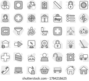 Editable Thin Line Isolated Vector Icon Set - Remove From Basket, Unlock, Home, Funnel, Medical Cross Vector, Ruler, Medal, Map, Route, Ring Button, Cake, Rake, Toilet, Notebook Pc, Any Currency