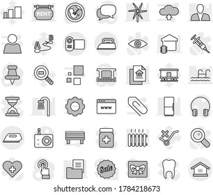 Editable thin line isolated vector icon set - no trolley vector, sorting, cargo search, route, Railway carriage, film frame, radio, touchscreen, dialog, headphones, thumbtack, heart cross, eye, gear