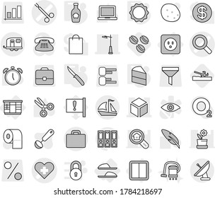 Editable thin line isolated vector icon set - heart cross vector, magnifier, surgical clamp, 3d, outdoor light, trailer, sail boat, suitcase, power socket, switch, wardrobe, slippers, knife, ketchup