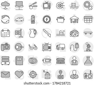 Editable Thin Line Isolated Vector Icon Set - Market, Copybook, Tv, Flask Vector, Female Sign, Artificial Insemination, Dropper, Medical Flag, Airport Building, Map, Car Shipping, Workman, Tourist