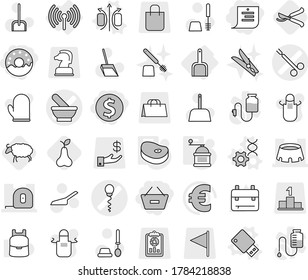 Editable thin line isolated vector icon set - dollar coin, remove from basket, shopping list, donut, mortar vector, sperm, surgical clamp, measuring tape, stadium, wireless, scoop, magnetic field