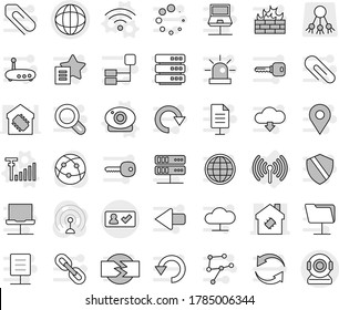 Editable thin line isolated vector icon set - smart house, globe, check in, wireless, web camera vector, antenna signal, share, internet, network, notebook, folder, server, cloud, big data, shield